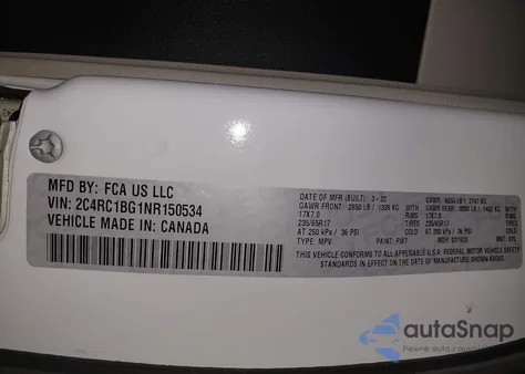 2022 Chrysler Pacifica Touring L z USA, uszkodzony, nr VIN 2C4RC1BG1NR150534